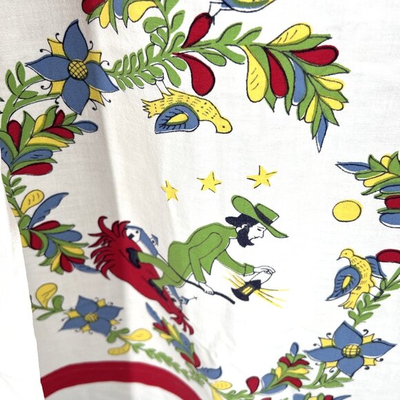 Tablecloth Dutch Folk Art Colonial Cotton Birds Floral FF 52 x 64 - Picture 5 of 6